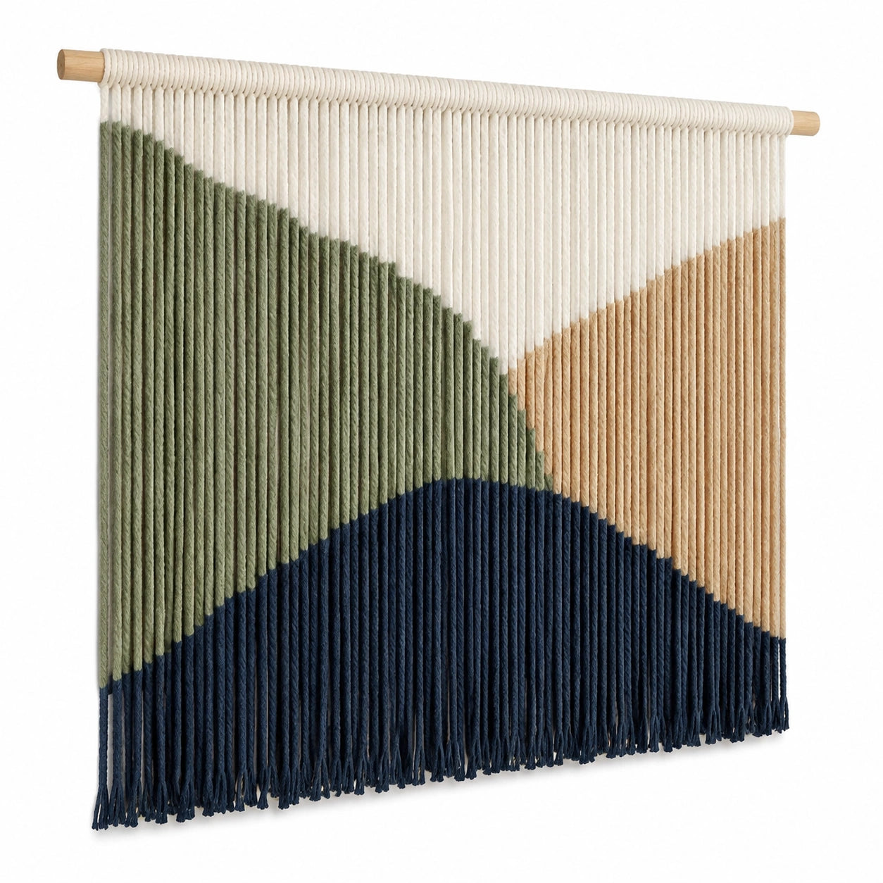 Makramee Wandteppich 60 x 70 cm Baumwolle Holz Mehrfarbig mit Fransen