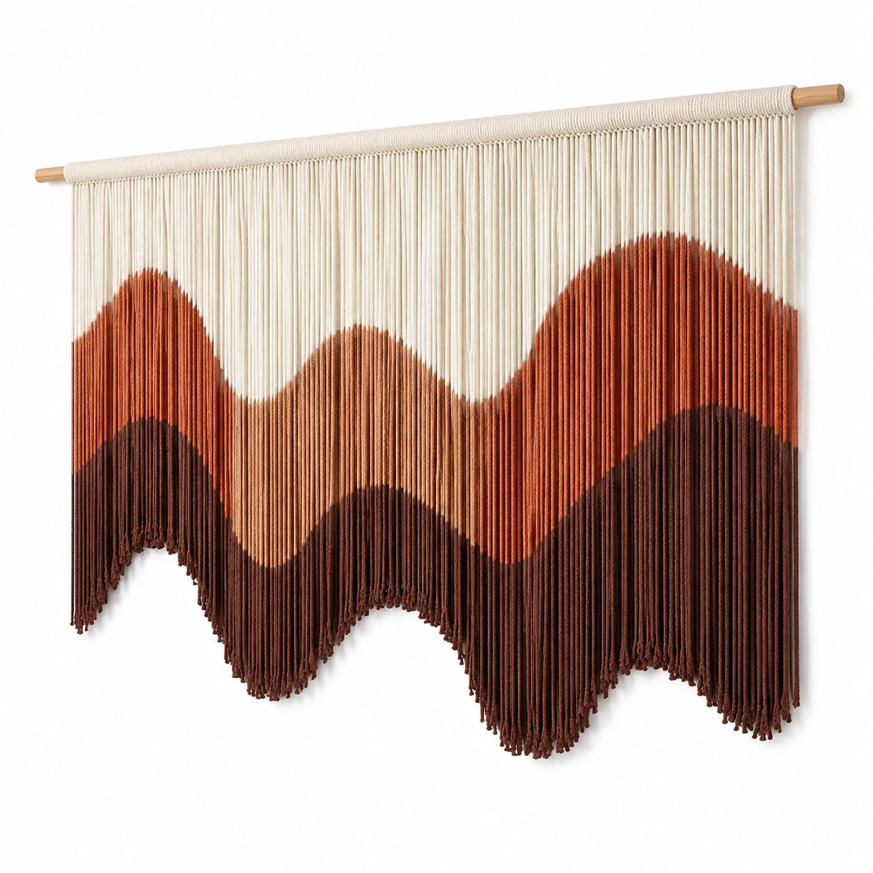 Makramee Wandteppich 90 x 100 cm aus Baumwollkordel in Creme Terrakotta Braun - Wanddekoration im Boho-Stil