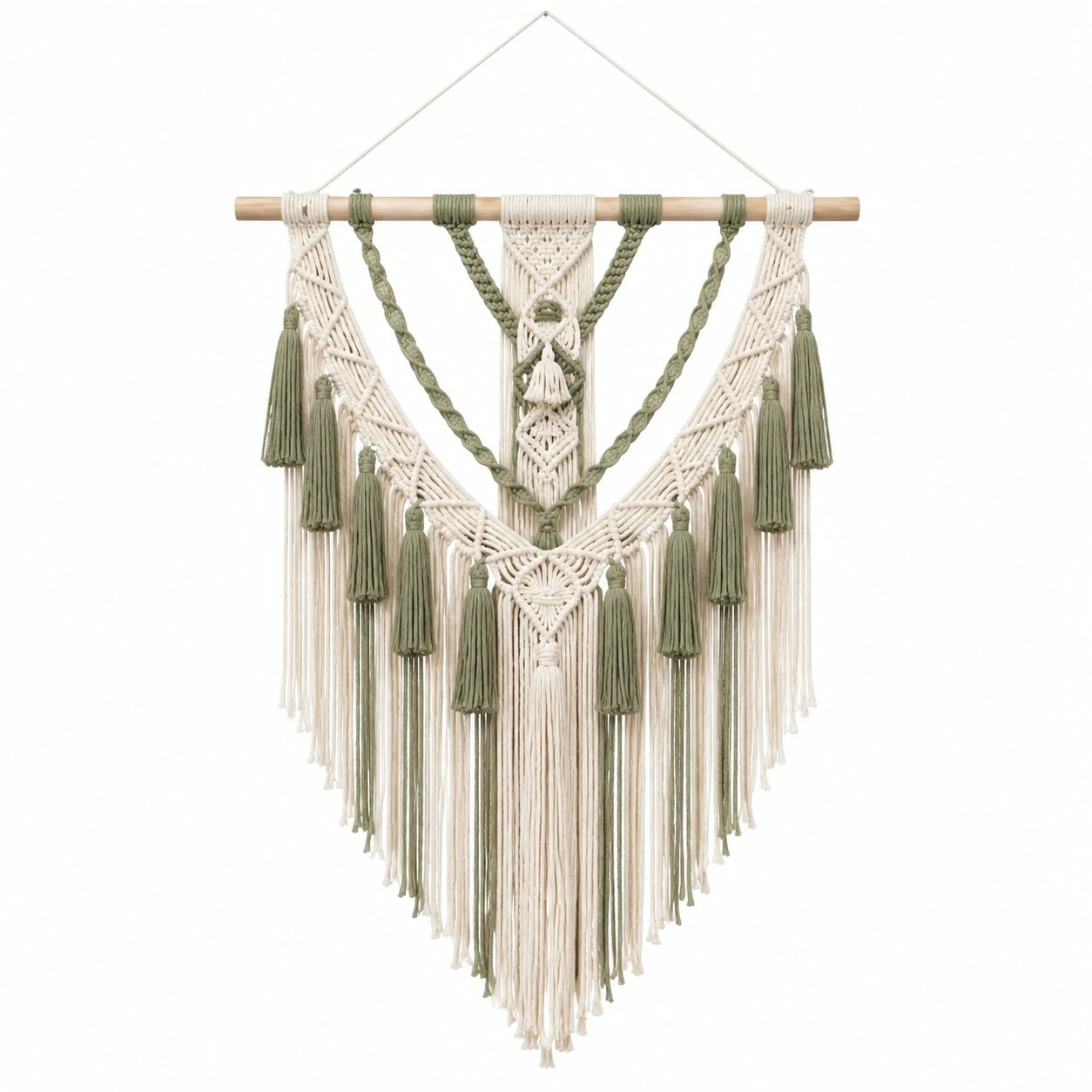 Makramee Wandbehang 70 x 100 cm Baumwolle Grün Creme Boho Dekoration