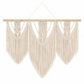 Makramee Wandteppich 120 x 100 cm Baumwolle Beige mit Holzstab im Boho Stil