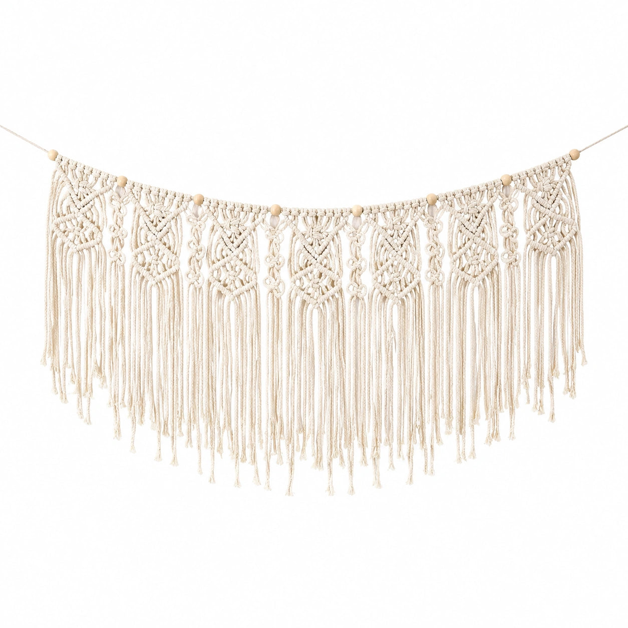 Makramee-Wandbehang 100 x 70 cm Baumwolle Creme Boho-Fransendekoration
