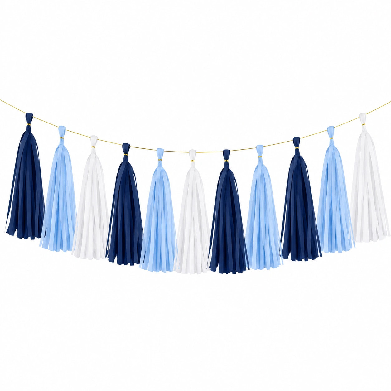 Quastengirlande 300 cm aus Papier in Navyblau Hellblau Weiß für Partydekoration