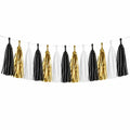 Quastengirlande 300 cm Schwarz Gold Weiß aus Papierfolie für Partydekoration