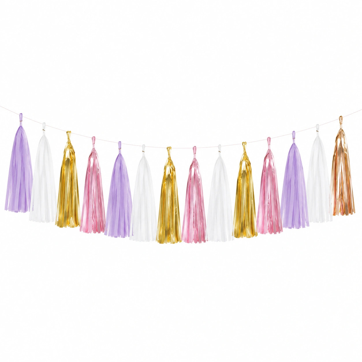 Quastengirlande 300 cm Papierfolie Rosa Lila Weiß Gold Partydekoration