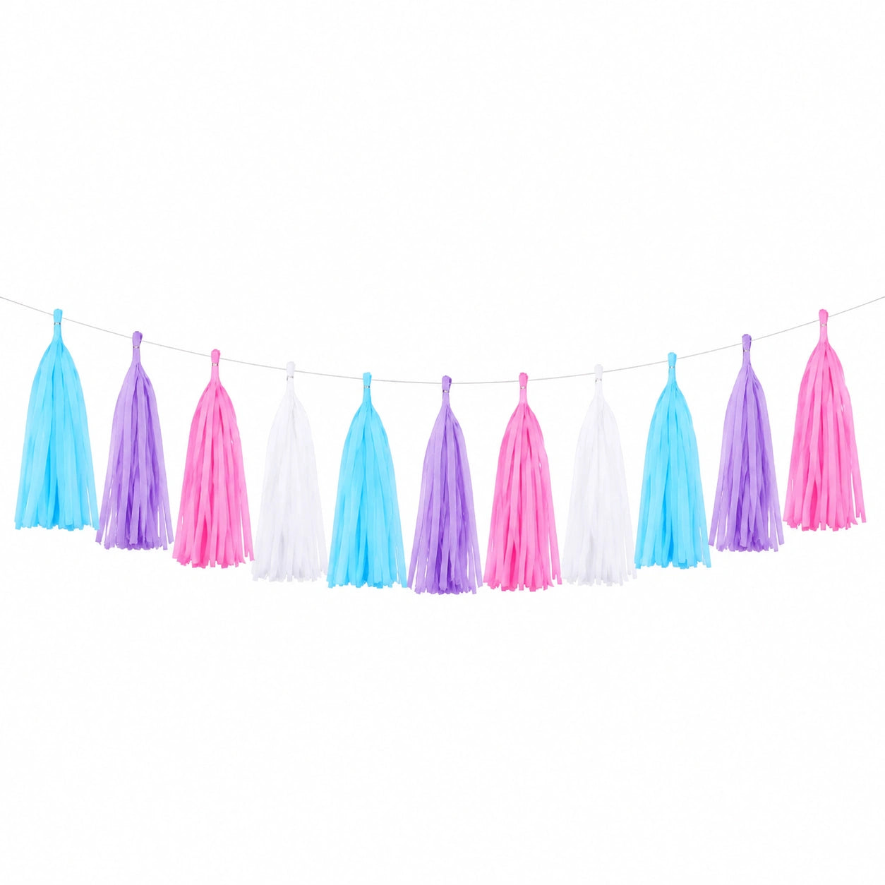 Quastengirlande 300 cm Papier Blau Rosa Lila Weiß Partydekoration