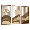 Wanddekoration 3er Set 30 x 80 cm Holz Braun Natur Geometrisches Landschaftsdesign