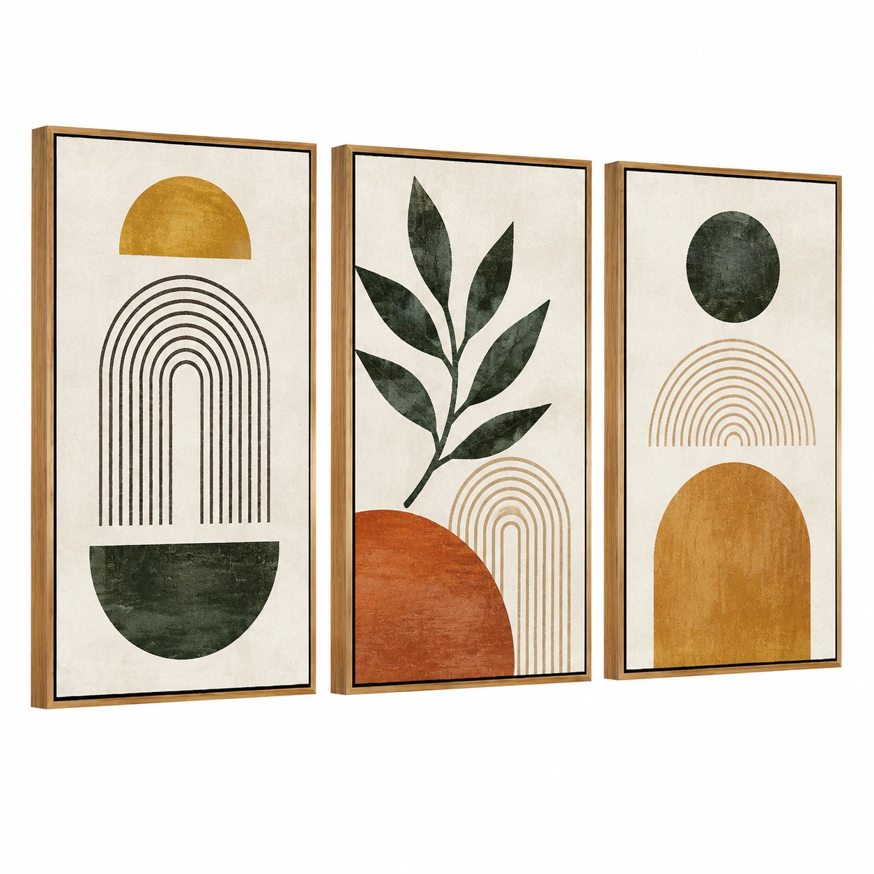 Wandbilder Set 40 x 80 cm Holzrahmen Beige Grün Terrakotta abstraktes Motiv