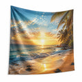 Wandteppich 150 x 130 cm Polyester Blau Gold Strand Sonnenuntergang Wanddekoration