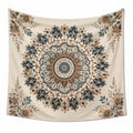 Wandteppich 150 x 150 cm aus Polyester in Creme Blau Braun mit Mandala Blumenmuster