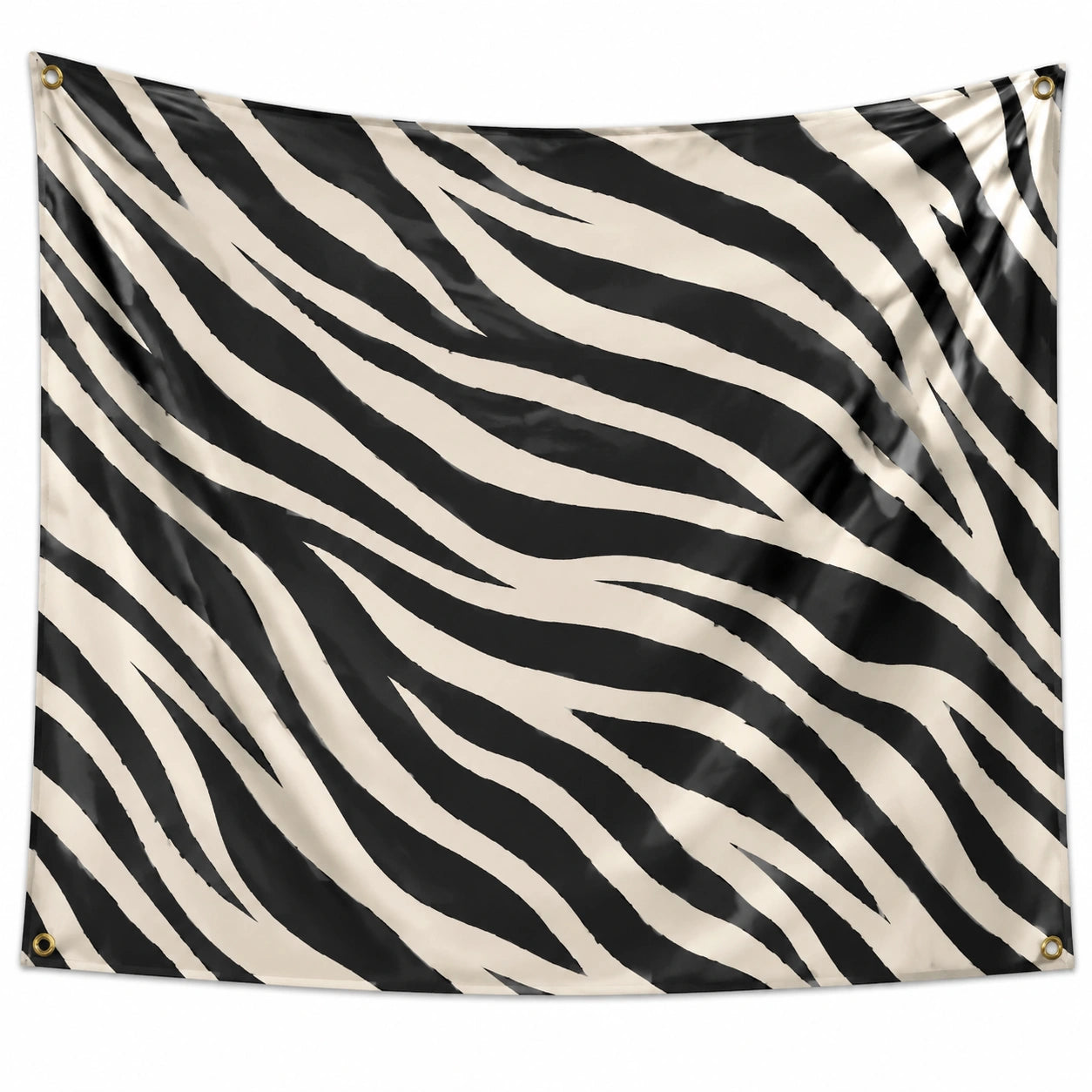 Wandteppich 150 x 150 cm Polyester Schwarz Creme mit Zebramuster und Metallösen