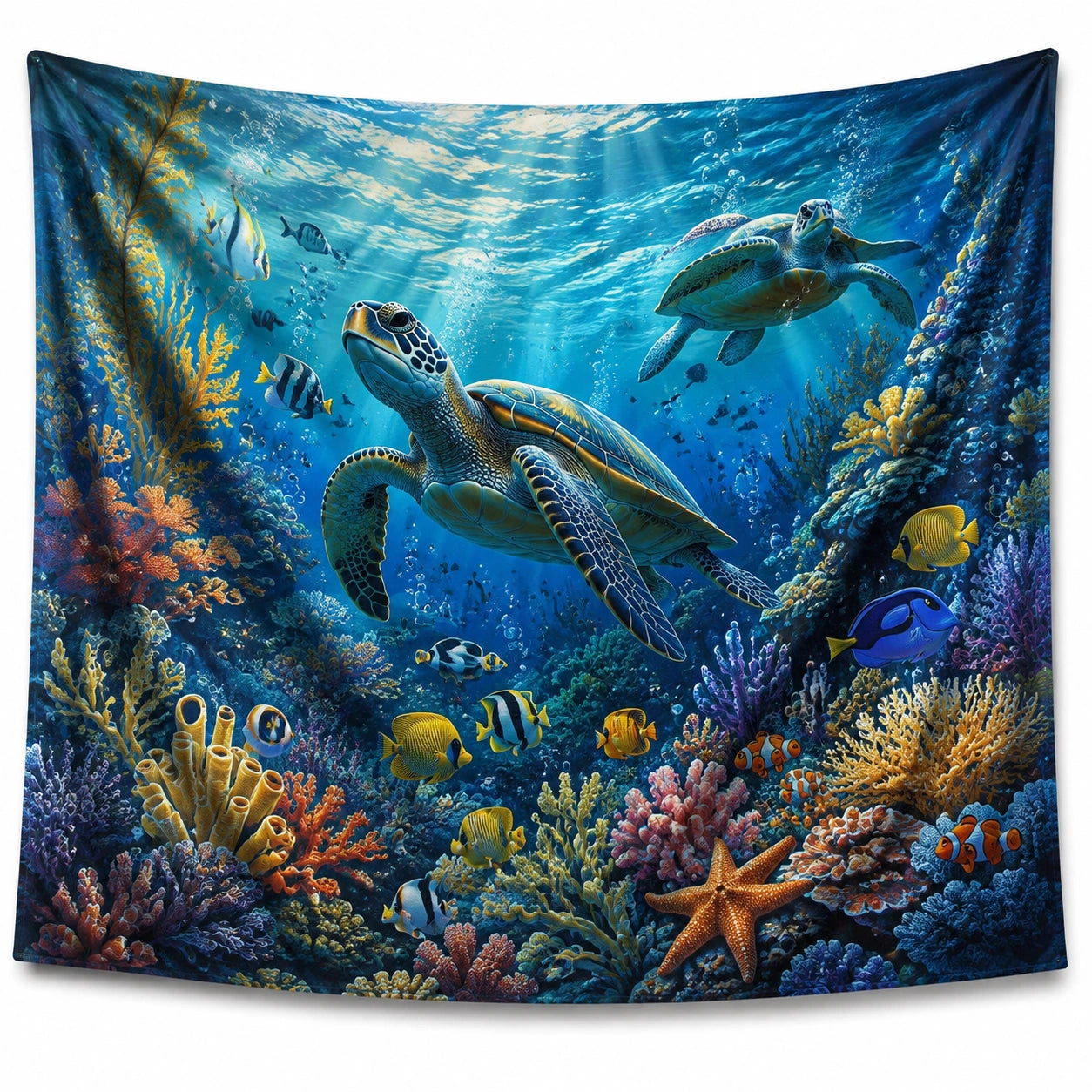 Wandteppich 150 x 150 cm Polyester Blau Unterwasserwelt mit Meeresschildkröten